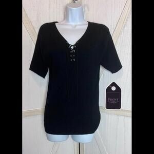 Gloria Vanderbilt Womens Sweater Size Small Black Short Sleeve Cable Knit